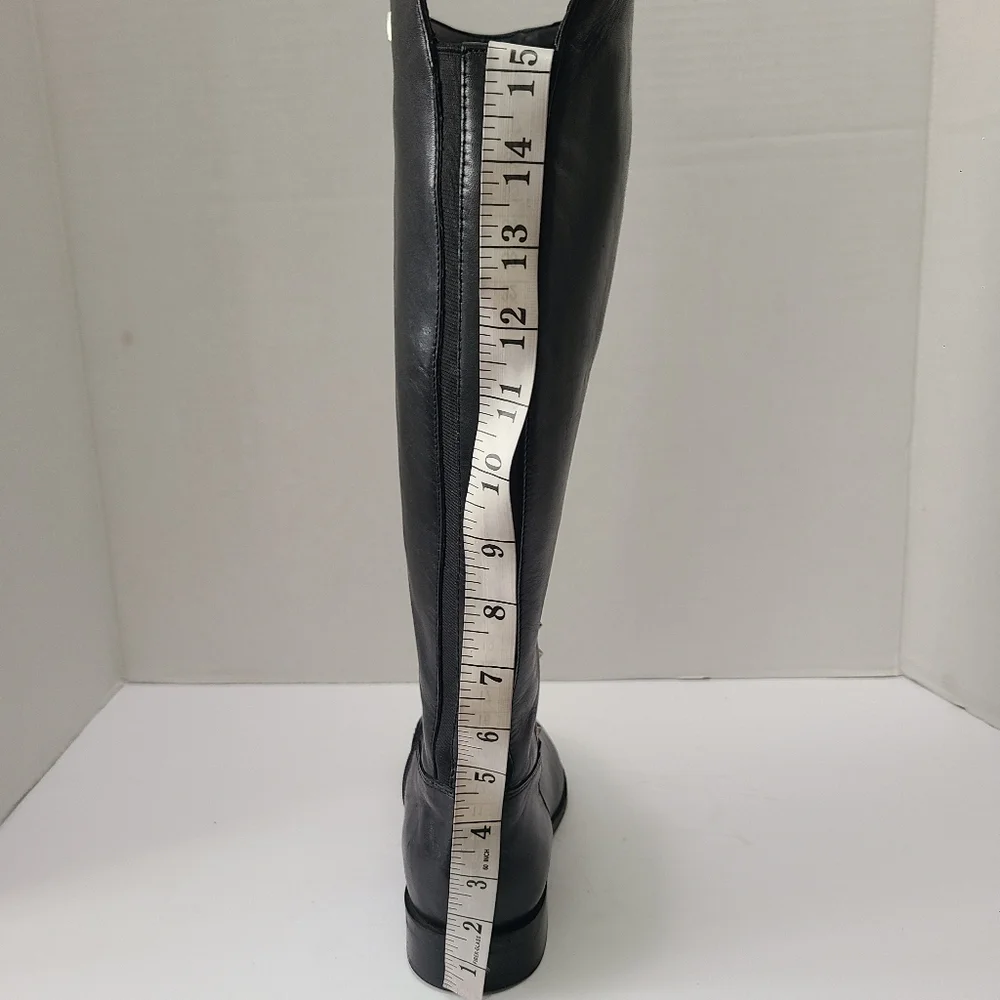 Marc Fisher Secrit Black‎ Studded Leather Knee-High Boots Wide Calf 7.5